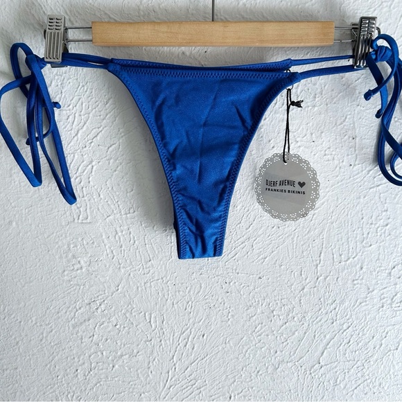 Frankie’s Bikinis Divine Skimpy Satin Bikini Bottom Deep Blue Sz Medium NWT - Picture 2 of 6